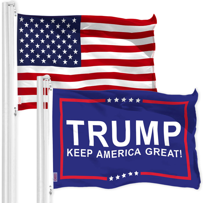 G128 Combo Pack: American USA Flag 3x5 Ft & Keep America Great Blue Flag Flag 3x5 Ft | Both LiteWeave Pro Series Printed 150D Polyester | Election Flag, Indoor/Outdoor