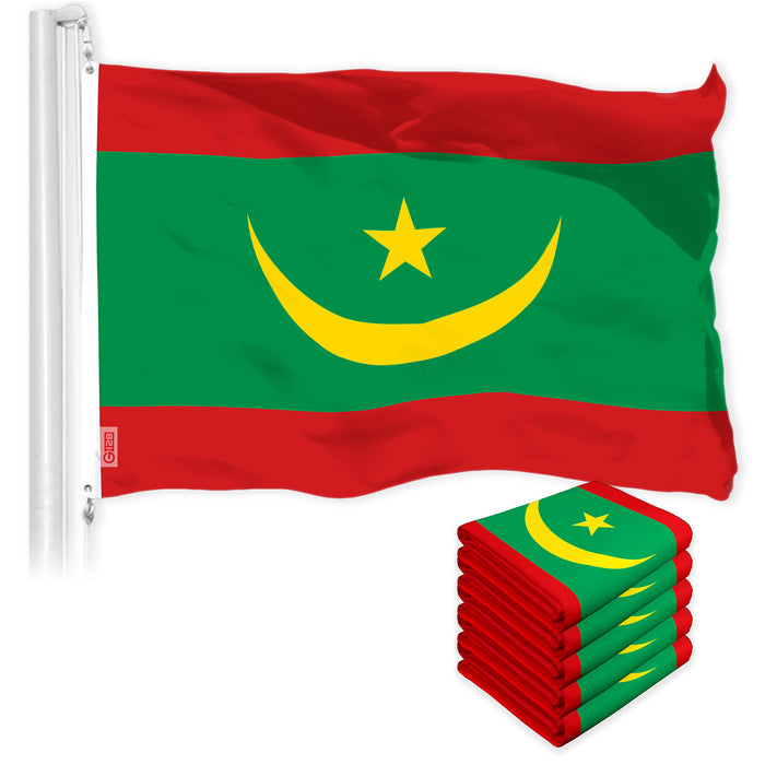 G128 5 Pack: Mauritania Mauritanian | 3x5 Ft | LiteWeave Pro Series Printed 150D Polyester | Country Flag, Indoor/Outdoor, Vibrant Colors, Brass Grommets