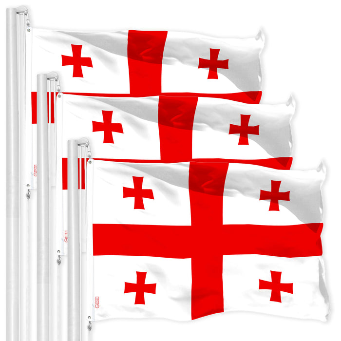 G128 3 Pack: Georgia Georgian | 3x5 Ft | LiteWeave Pro Series Printed 150D Polyester | Country Flag, Indoor/Outdoor, Vibrant Colors, Brass Grommets