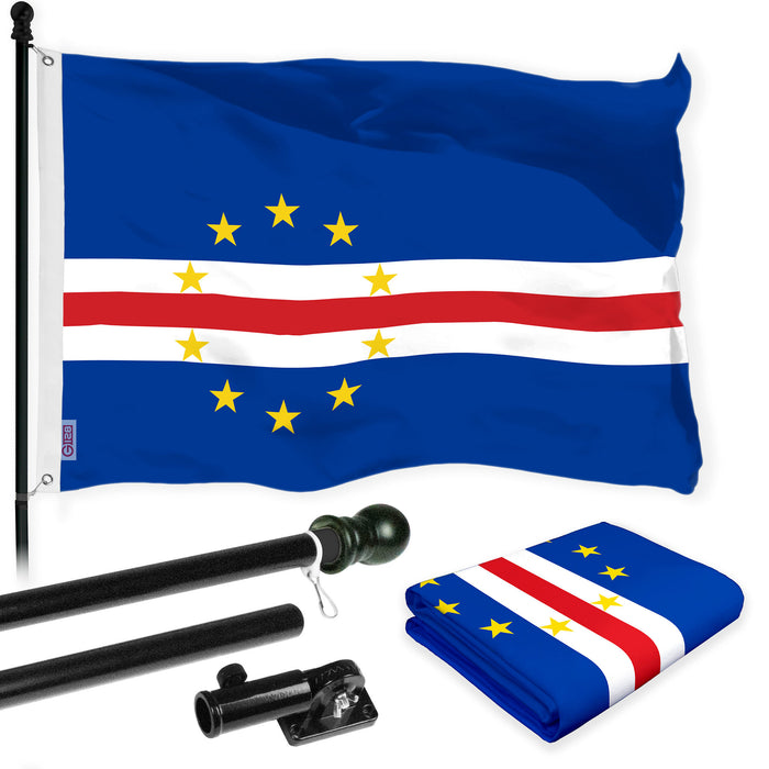 G128 Combo Pack: 6 Ft Tangle Free Aluminum Spinning Flagpole (Black) & Cape Verde Cape Verdean | 3x5 Ft | LiteWeave Pro Series Printed 150D Polyester | Pole with Flag Included