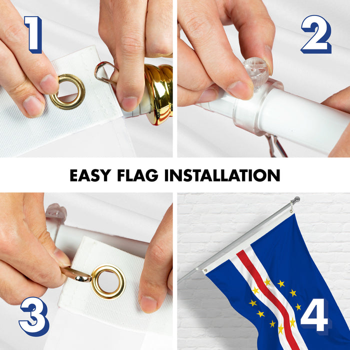 G128 Combo Pack: 6 Ft Tangle Free Aluminum Spinning Flagpole (White) & Cape Verde Cape Verdean | 3x5 Ft | LiteWeave Pro Series Printed 150D Polyester | Pole with Flag Included