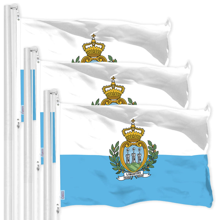 G128 3 Pack: San Marino Sammarinese | 3x5 Ft | LiteWeave Pro Series Printed 150D Polyester | Country Flag, Indoor/Outdoor, Vibrant Colors, Brass Grommets