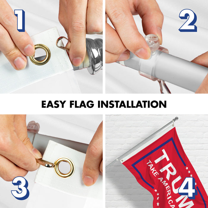 G128 Combo Pack: 6 Ft Tangle Free Aluminum Spinning Flagpole (Silver) & Trump Take America Back Red Flag | 3x5 Ft |LiteWeave Pro Series Printed 150D Polyester | Pole with Flag Included