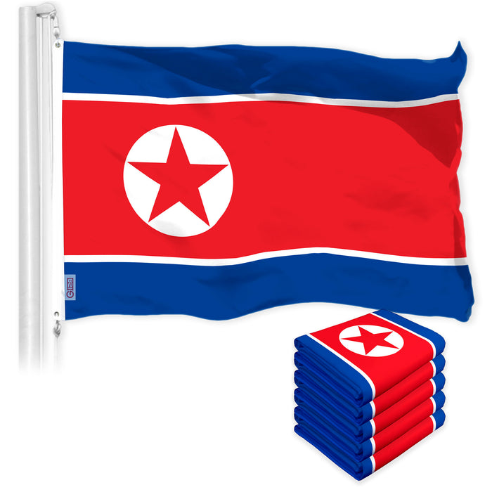 G128 5 Pack: North Korea North Korean | 3x5 Ft | LiteWeave Pro Series Printed 150D Polyester | Country Flag, Indoor/Outdoor, Vibrant Colors, Brass Grommets