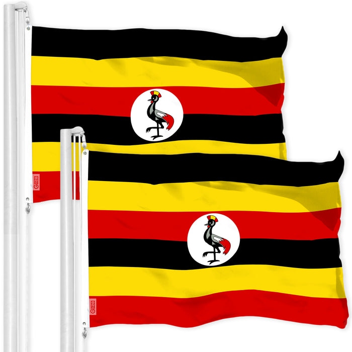 G128 2 Pack: Uganda Ugandan | 3x5 Ft | LiteWeave Pro Series Printed 150D Polyester | Country Flag, Indoor/Outdoor, Vibrant Colors, Brass Grommets