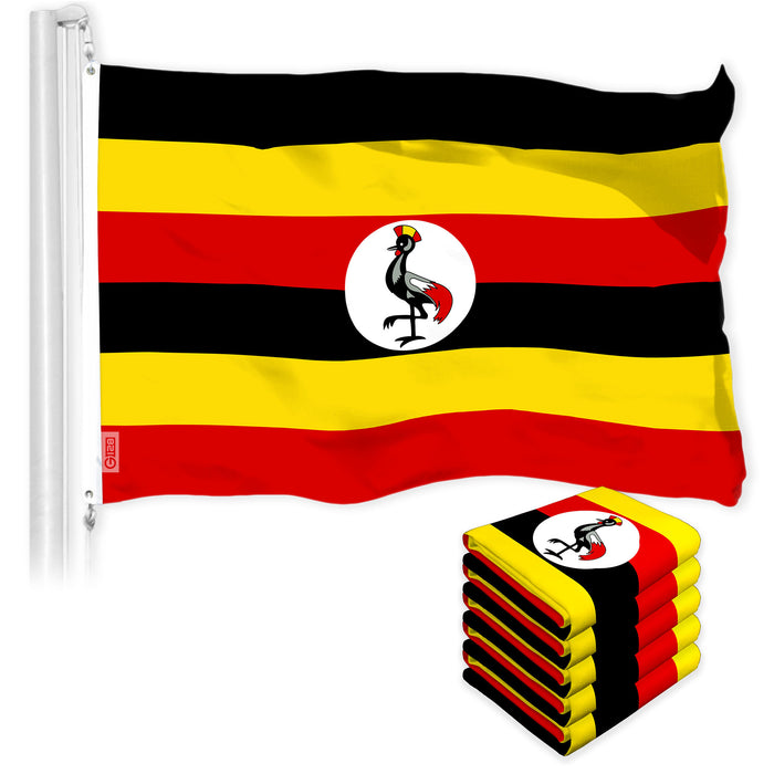 G128 5 Pack: Uganda Ugandan | 3x5 Ft | LiteWeave Pro Series Printed 150D Polyester | Country Flag, Indoor/Outdoor, Vibrant Colors, Brass Grommets