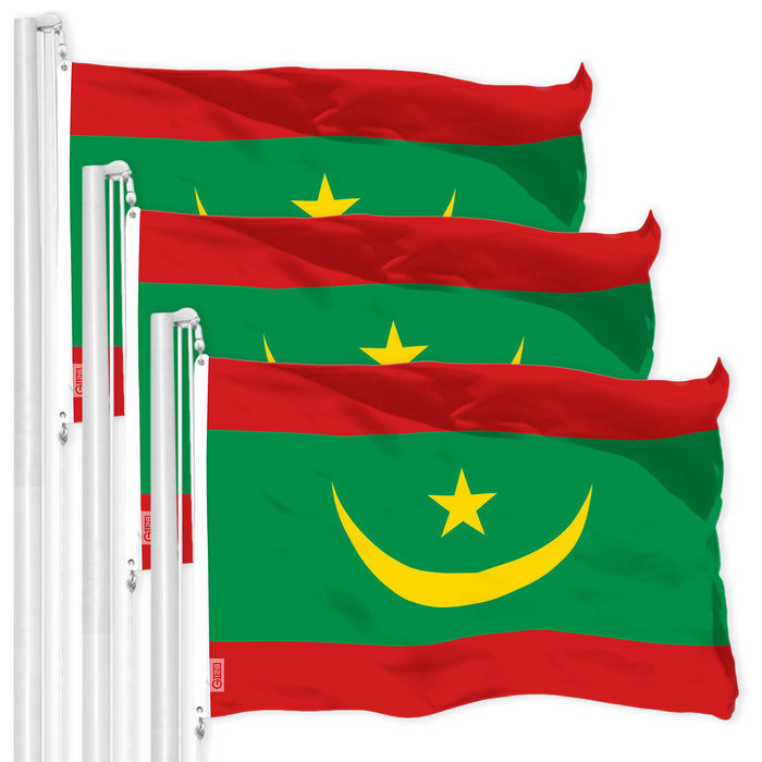 G128 3 Pack: Mauritania Mauritanian | 3x5 Ft | LiteWeave Pro Series Printed 150D Polyester | Country Flag, Indoor/Outdoor, Vibrant Colors, Brass Grommets