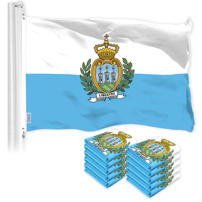 G128 10 Pack: San Marino Sammarinese | 3x5 Ft | LiteWeave Pro Series Printed 150D Polyester | Country Flag, Indoor/Outdoor, Vibrant Colors, Brass Grommets