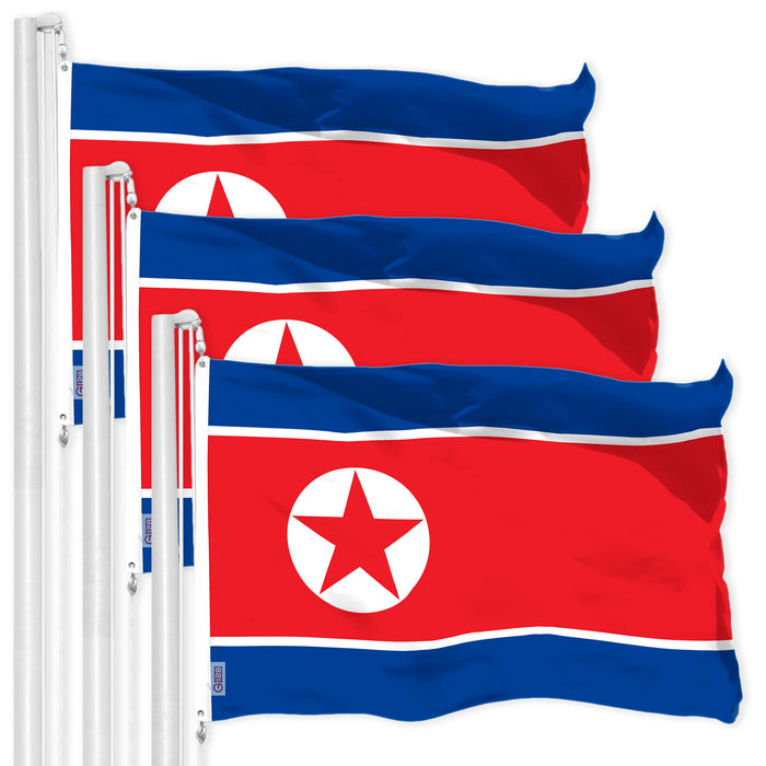G128 3 Pack: North Korea North Korean | 3x5 Ft | LiteWeave Pro Series Printed 150D Polyester | Country Flag, Indoor/Outdoor, Vibrant Colors, Brass Grommets