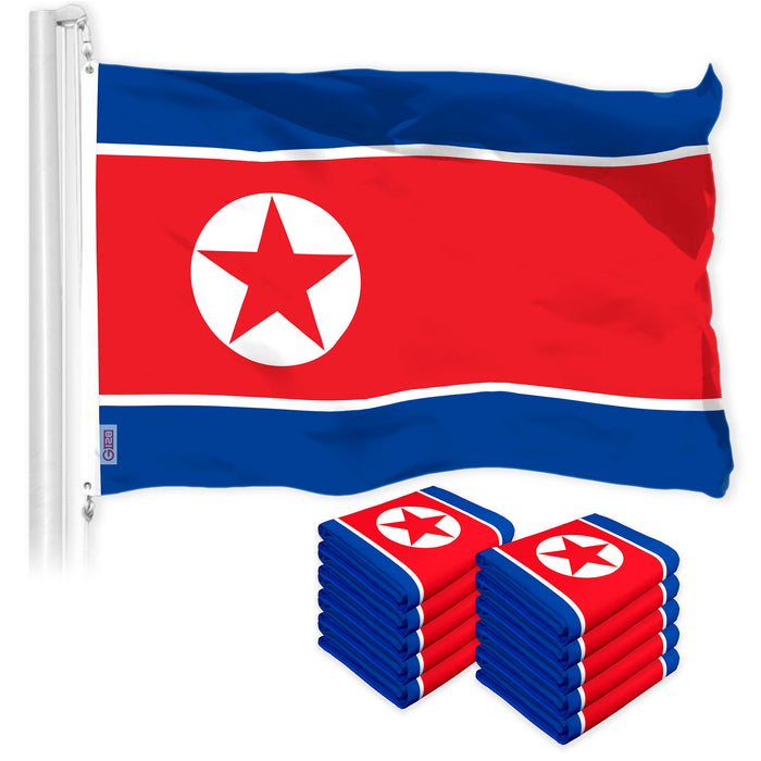 G128 10 Pack: North Korea North Korean | 3x5 Ft | LiteWeave Pro Series Printed 150D Polyester | Country Flag, Indoor/Outdoor, Vibrant Colors, Brass Grommets