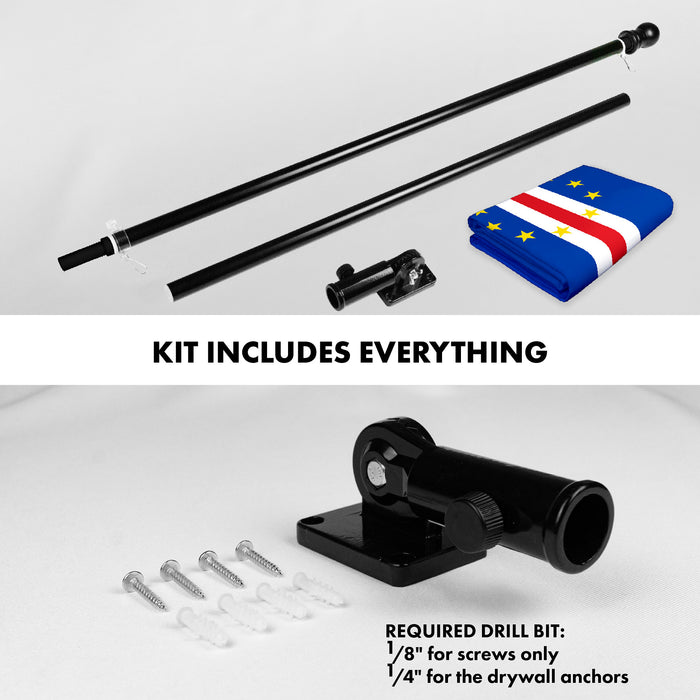 G128 Combo Pack: 6 Ft Tangle Free Aluminum Spinning Flagpole (Black) & Cape Verde Cape Verdean | 3x5 Ft | LiteWeave Pro Series Printed 150D Polyester | Pole with Flag Included