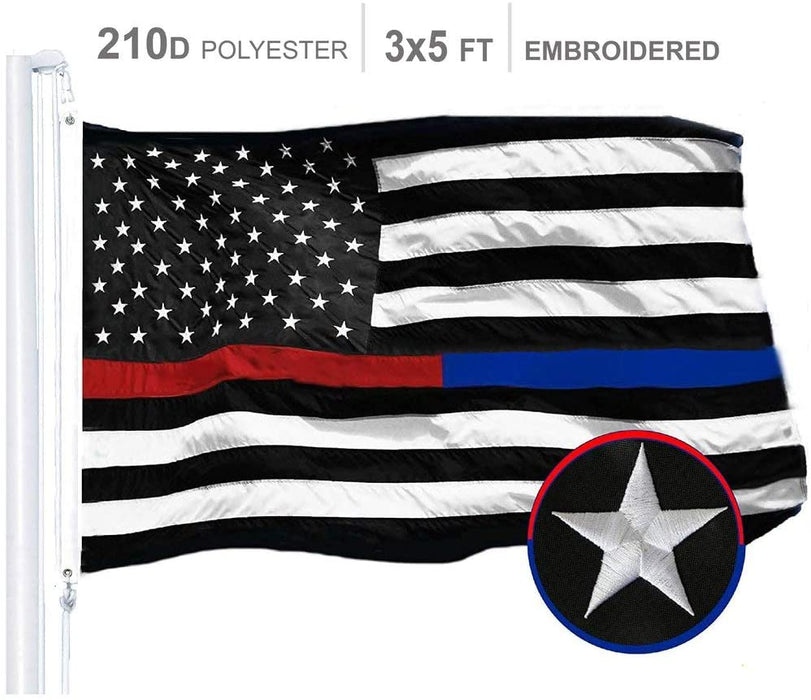 G128 Combo Pack: USA American Flag 3x5 Ft Embroidered Stars & Thin Blue Line and Thin Red Line Flag 3x5 Ft Embroidered