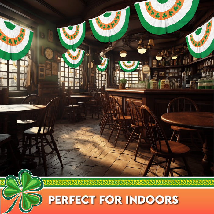 G128 Ireland Irish Shamrock Pleated Fan Flag | 2x4 Ft | Printed 150D Polyester | St. Patrick's Day Decor, Indoor/Outdoor, Vibrant Colors, Brass Grommets