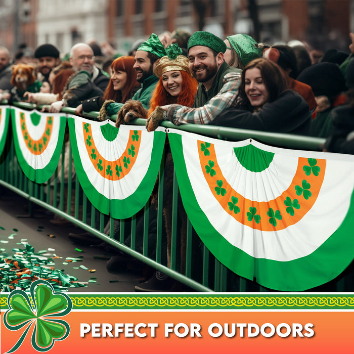 G128 2 Pack: Ireland Irish Shamrock Pleated Fan Flag | 3x6 Ft | Printed 150D Polyester | St. Patrick's Day Decor, Indoor/Outdoor, Vibrant Colors, Brass Grommets