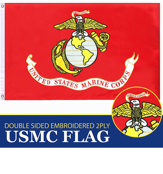 USMC (US Marine Corps) 210D Embroidered Polyester 3x5 Ft - Double Sided 2ply