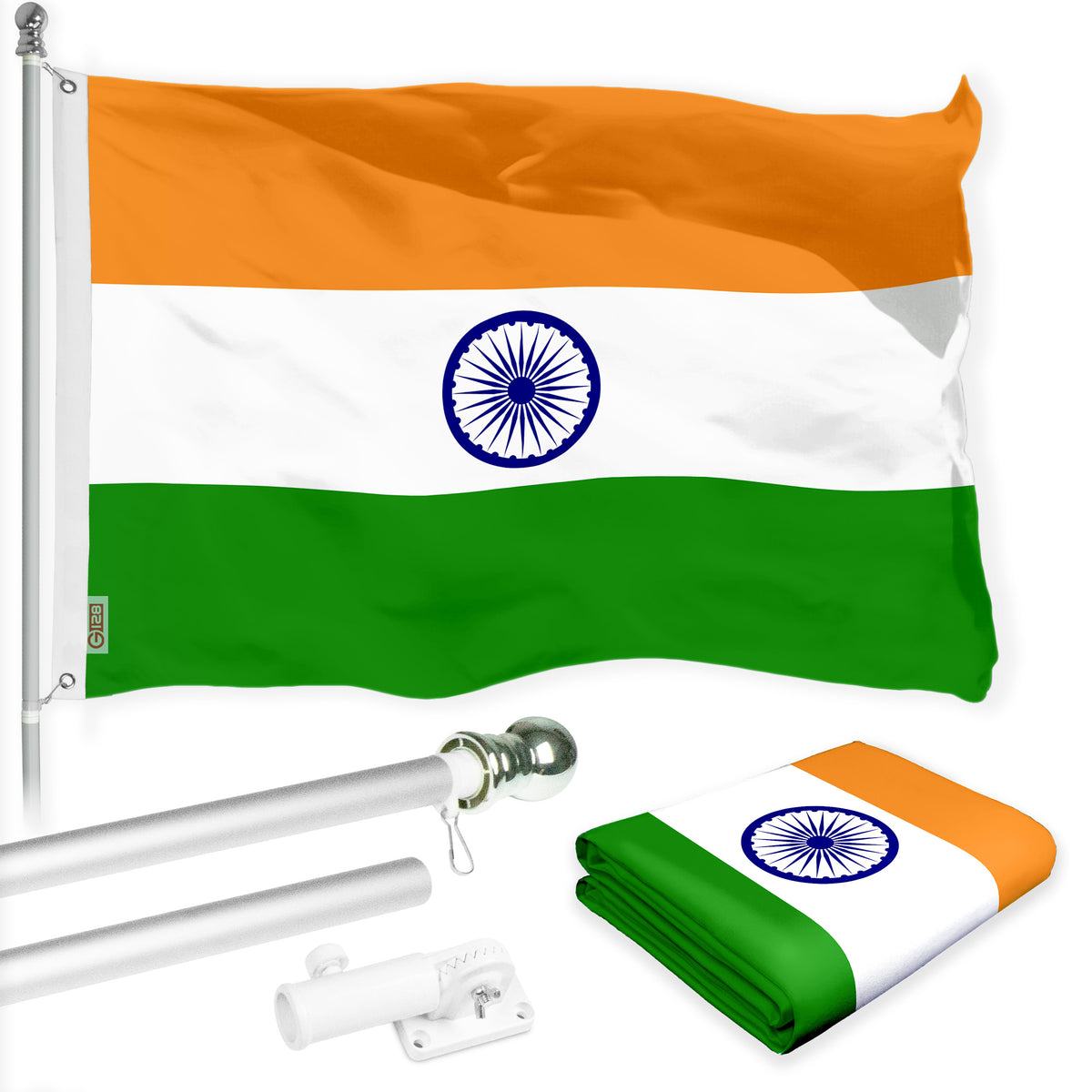 Flag Pole 6FT Silver Tangle Free & India Indian Flag 3x5 Ft Combo Prin ...