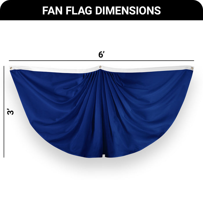 G128 2 Pack: Solid Blue Color Pleated Fan Flag | 3x6 Ft | Printed 150D Polyester | Color Fan Flag Decoration, Indoor/Outdoor, Vibrant Colors, Brass Grommets