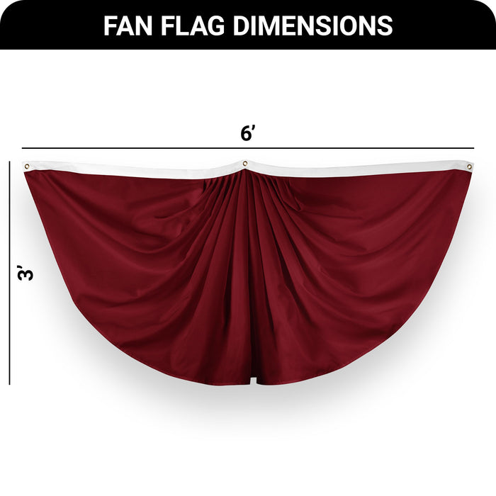 G128 10 Pack: Solid Burgundy Color Pleated Fan Flag | 3x6 Ft | Printed 150D Polyester | Color Fan Flag Decoration, Indoor/Outdoor, Vibrant Colors, Brass Grommets