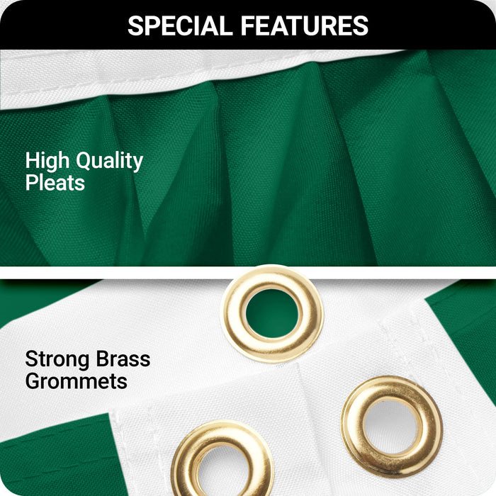 G128 10 Pack: Solid Dark Green Color Pleated Fan Flag | 3x6 Ft | Printed 150D Polyester | Color Fan Flag Decoration, Indoor/Outdoor, Vibrant Colors, Brass Grommets