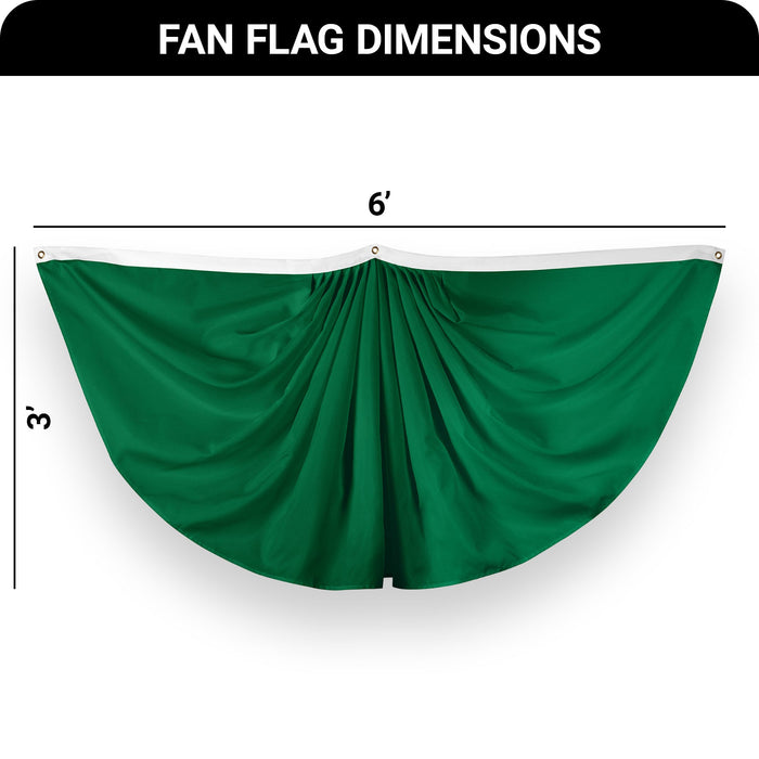 G128 3 Pack: Solid Dark Green Color Pleated Fan Flag | 3x6 Ft | Printed 150D Polyester | Color Fan Flag Decoration, Indoor/Outdoor, Vibrant Colors, Brass Grommets