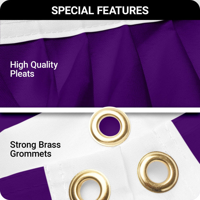 G128 2 Pack: Solid Purple Color Pleated Fan Flag | 3x6 Ft | Printed 150D Polyester | Color Fan Flag Decoration, Indoor/Outdoor, Vibrant Colors, Brass Grommets