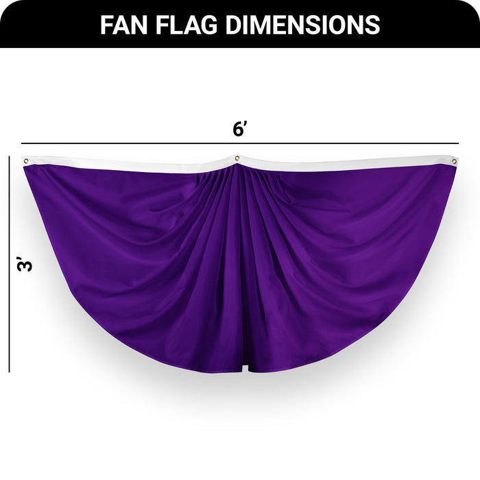 G128 5 Pack: Solid Purple Color Pleated Fan Flag | 3x6 Ft | Printed 150D Polyester | Color Fan Flag Decoration, Indoor/Outdoor, Vibrant Colors, Brass Grommets
