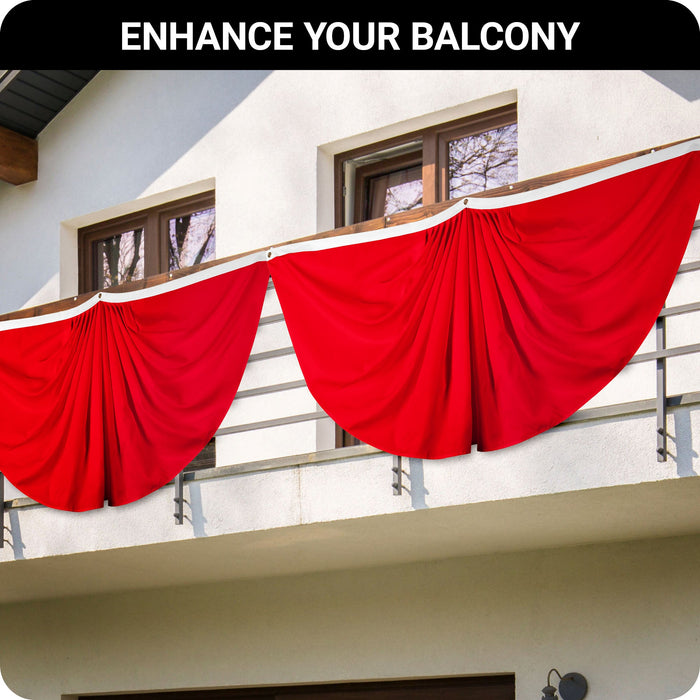 G128 2 Pack: Solid Red Color Pleated Fan Flag | 3x6 Ft | Printed 150D Polyester | Color Fan Flag Decoration, Indoor/Outdoor, Vibrant Colors, Brass Grommets