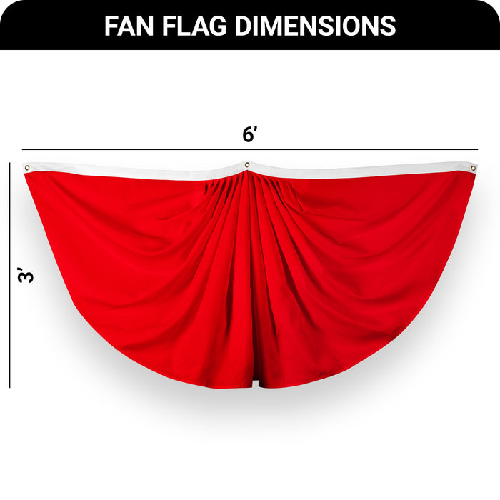 G128 2 Pack: Solid Red Color Pleated Fan Flag | 3x6 Ft | Printed 150D Polyester | Color Fan Flag Decoration, Indoor/Outdoor, Vibrant Colors, Brass Grommets