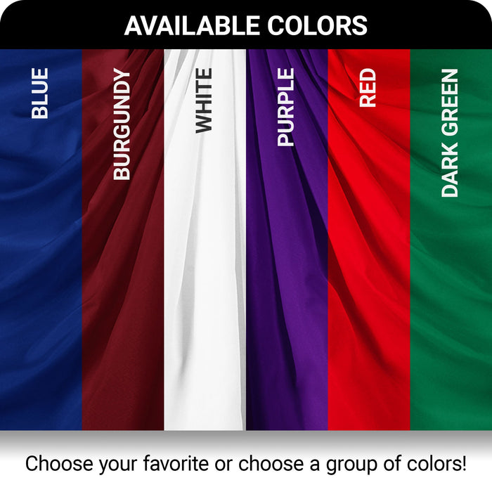 G128 3 Pack: Solid Purple Color Pleated Fan Flag | 3x6 Ft | Printed 150D Polyester | Color Fan Flag Decoration, Indoor/Outdoor, Vibrant Colors, Brass Grommets