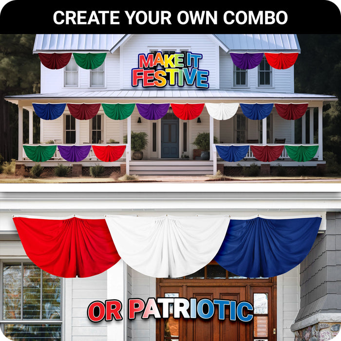 G128 2 Pack: Solid Red Color Pleated Fan Flag | 3x6 Ft | Printed 150D Polyester | Color Fan Flag Decoration, Indoor/Outdoor, Vibrant Colors, Brass Grommets