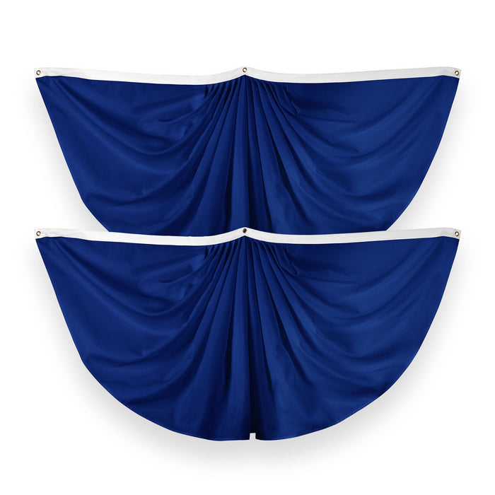 G128 2 Pack: Solid Blue Color Pleated Fan Flag | 3x6 Ft | Printed 150D Polyester | Color Fan Flag Decoration, Indoor/Outdoor, Vibrant Colors, Brass Grommets
