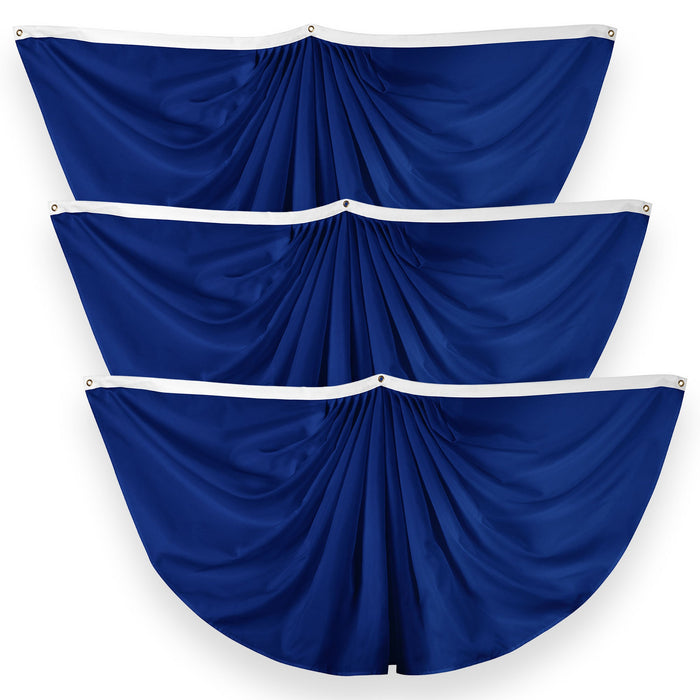 G128 3 Pack: Solid Blue Color Pleated Fan Flag | 3x6 Ft | Printed 150D Polyester | Color Fan Flag Decoration, Indoor/Outdoor, Vibrant Colors, Brass Grommets