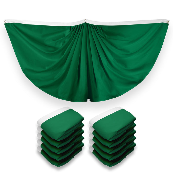 G128 10 Pack: Solid Dark Green Color Pleated Fan Flag | 3x6 Ft | Printed 150D Polyester | Color Fan Flag Decoration, Indoor/Outdoor, Vibrant Colors, Brass Grommets
