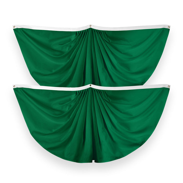 G128 2 Pack: Solid Dark Green Color Pleated Fan Flag | 3x6 Ft | Printed 150D Polyester | Color Fan Flag Decoration, Indoor/Outdoor, Vibrant Colors, Brass Grommets