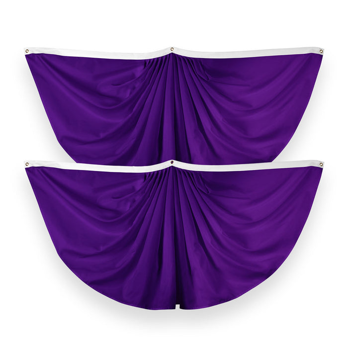G128 2 Pack: Solid Purple Color Pleated Fan Flag | 3x6 Ft | Printed 150D Polyester | Color Fan Flag Decoration, Indoor/Outdoor, Vibrant Colors, Brass Grommets