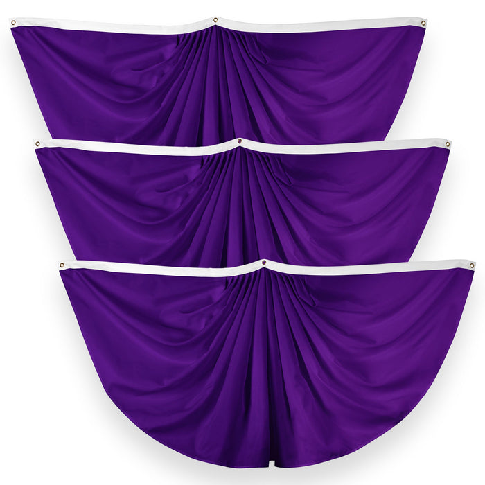 G128 3 Pack: Solid Purple Color Pleated Fan Flag | 3x6 Ft | Printed 150D Polyester | Color Fan Flag Decoration, Indoor/Outdoor, Vibrant Colors, Brass Grommets