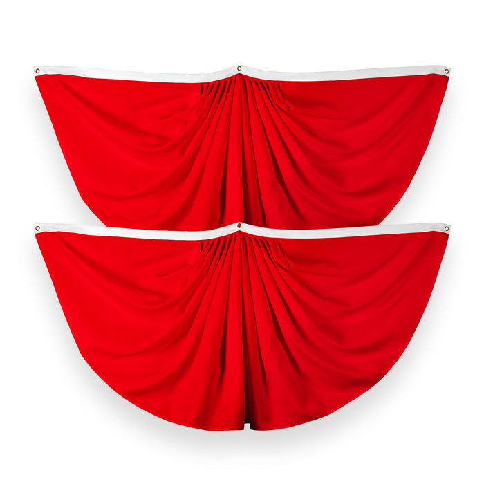 G128 2 Pack: Solid Red Color Pleated Fan Flag | 3x6 Ft | Printed 150D Polyester | Color Fan Flag Decoration, Indoor/Outdoor, Vibrant Colors, Brass Grommets