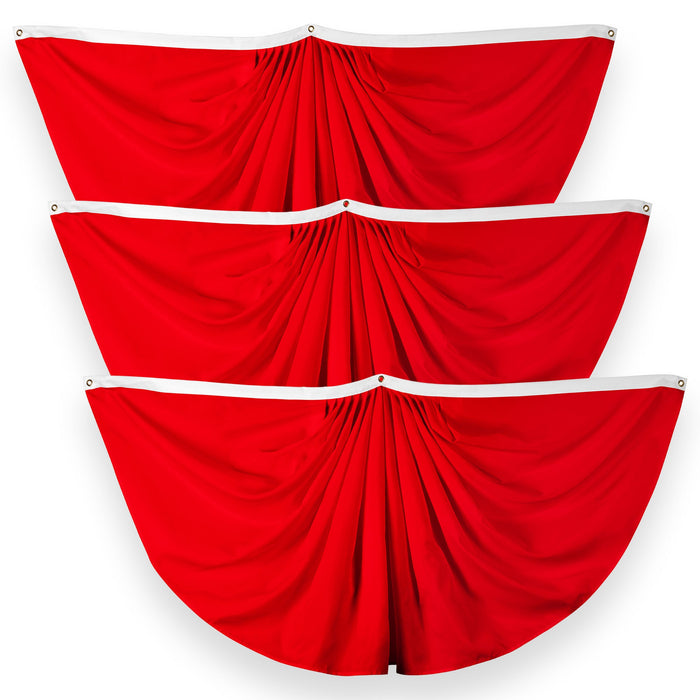 G128 3 Pack: Solid Red Color Pleated Fan Flag | 3x6 Ft | Printed 150D Polyester | Color Fan Flag Decoration, Indoor/Outdoor, Vibrant Colors, Brass Grommets