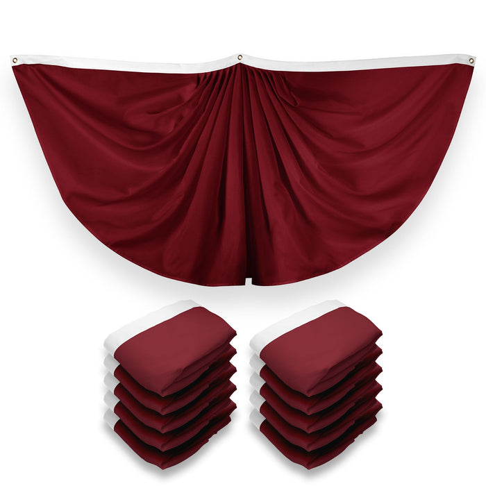 G128 10 Pack: Solid Burgundy Color Pleated Fan Flag | 3x6 Ft | Printed 150D Polyester | Color Fan Flag Decoration, Indoor/Outdoor, Vibrant Colors, Brass Grommets