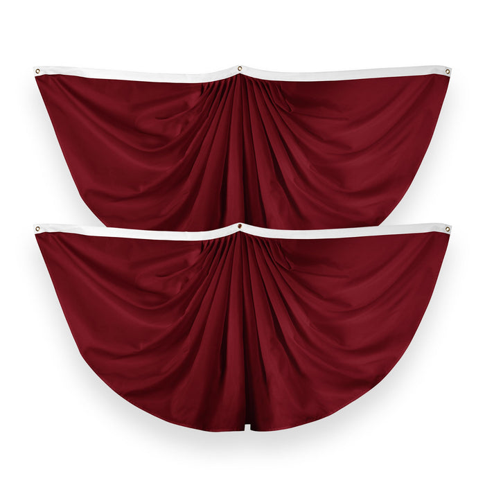 G128 2 Pack: Solid Burgundy Color Pleated Fan Flag | 3x6 Ft | Printed 150D Polyester | Color Fan Flag Decoration, Indoor/Outdoor, Vibrant Colors, Brass Grommets