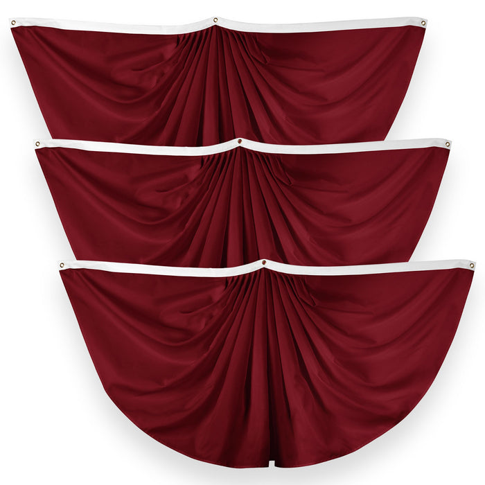 G128 3 Pack: Solid Burgundy Color Pleated Fan Flag | 3x6 Ft | Printed 150D Polyester | Color Fan Flag Decoration, Indoor/Outdoor, Vibrant Colors, Brass Grommets