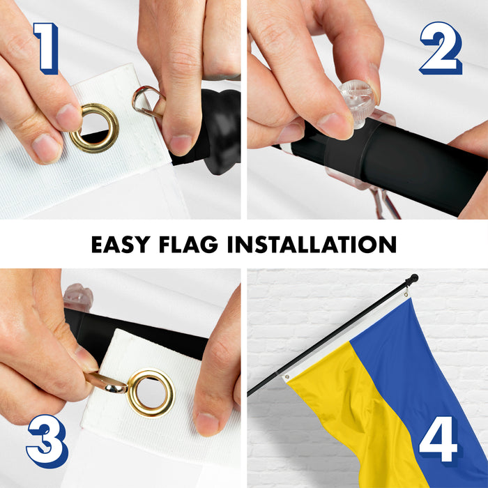 G128 Flag Pole 6FT Black Tangle Free & Ukraine Ukrainian Flag 3x5 Ft Combo Printed 150D Polyester