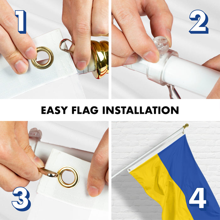 G128 Flag Pole 6FT White Tangle Free & Ukraine Ukrainian Flag 3x5 Ft Combo Printed 150D Polyester