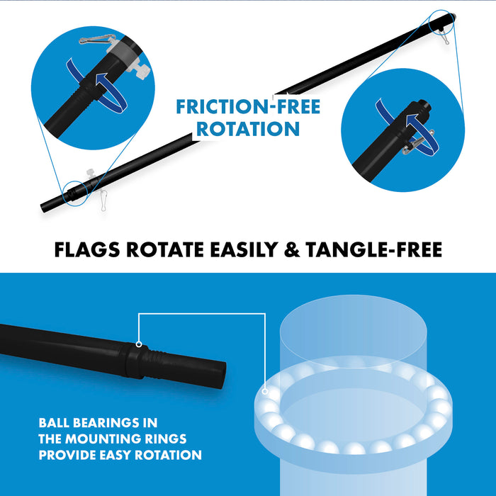 G128 Flag Pole 6FT Black Tangle Free & Finland Finnish Flag 3x5 Ft Combo Printed 150D Polyester