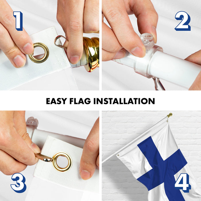G128 Flag Pole 6FT White Tangle Free & Finland Finnish Flag 3x5 Ft Combo Printed 150D Polyester