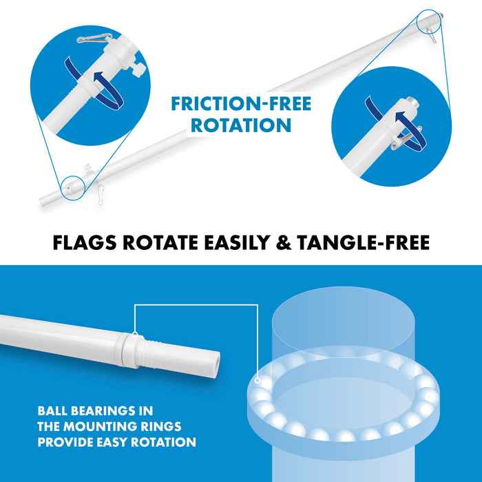 G128 Flag Pole 6FT White Tangle Free & Finland Finnish Flag 3x5 Ft Combo Printed 150D Polyester