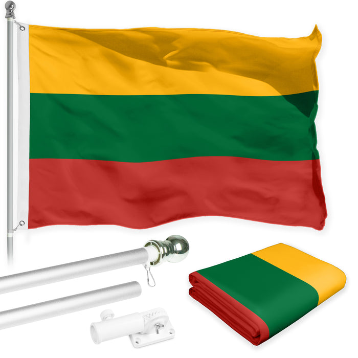 G128 Flag Pole 6FT Silver Tangle Free & Lithuania Lithuanian Flag 3x5 Ft Combo Printed 150D Polyester