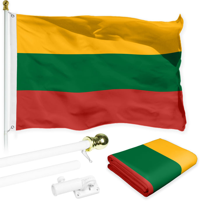 G128 Flag Pole 6FT White Tangle Free & Lithuania Lithuanian Flag 3x5 Ft Combo Printed 150D Polyester