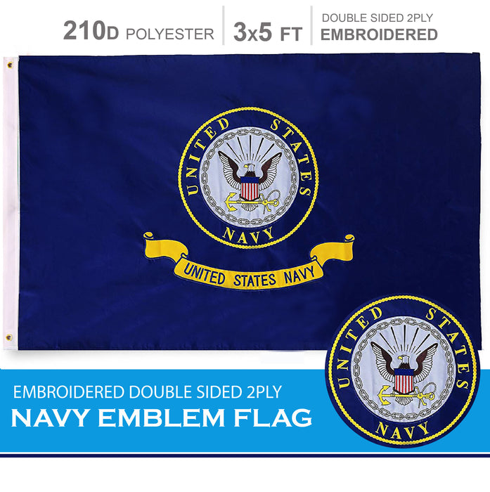US Navy Seal Flag 210D Embroidered Polyester 3x5 Ft - Double Sided 2ply