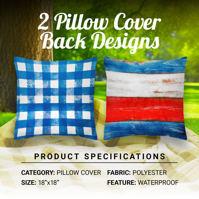 G128 Patriotic Decoration Gnome & Fireworks Waterproof Throw Pillow | 18 x 18 in | Set of 4, Beautiful Cushion Covers for Independence Memorial Day Sofa Couch Decoration, Pillow Insert Included